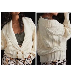 Anthropologie deep V button front wool blend ivory cardigan